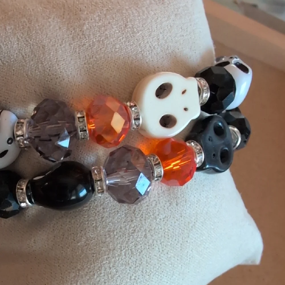 Halloween Skull Beaded Stretch Bracelet Set